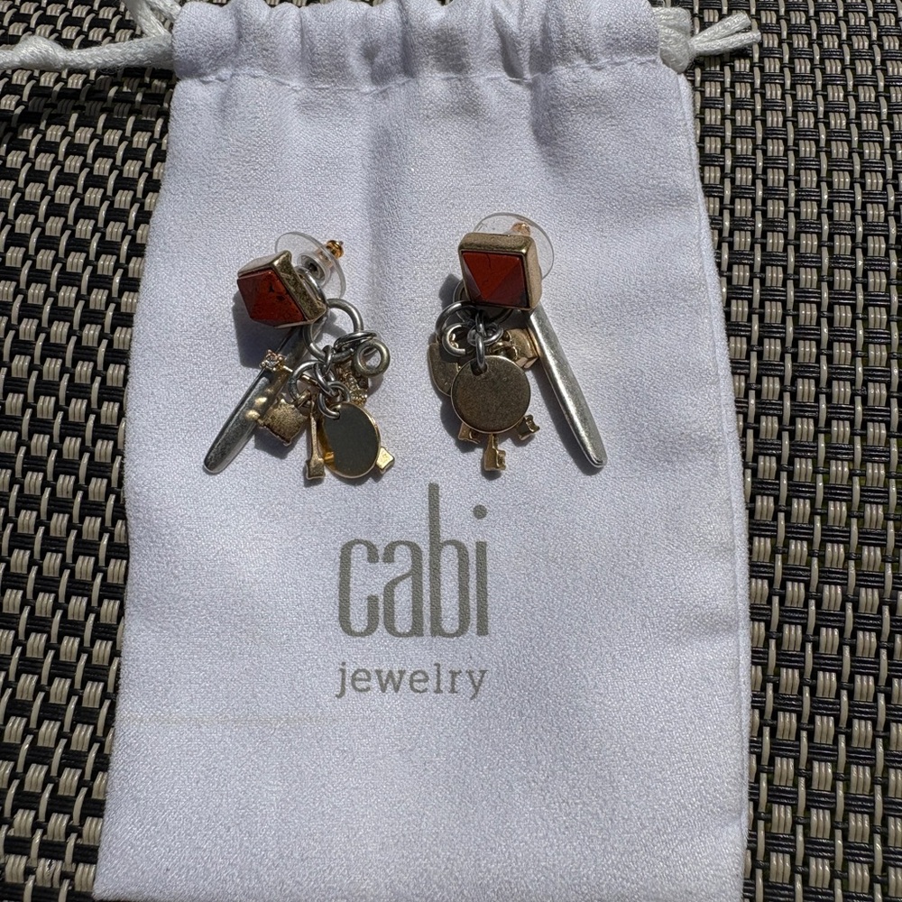 CAbi Gold and Red Charm Earrings